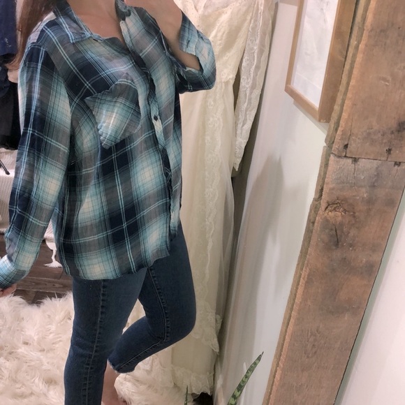 Terra & Sky blue plaid button down shirt size 1X - Picture 2 of 7